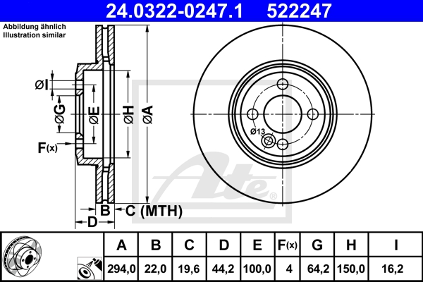 ATE Bremsensatz, Scheibenbremse ijzjsgiqa5 Vorderachse belüftet 294mm 22mm für MINI