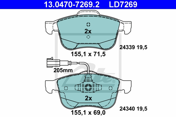 ATE Bremsensatz, Scheibenbremse ijzjsgits1 Vorderachse belüftet 305mm 28mm für FIAT