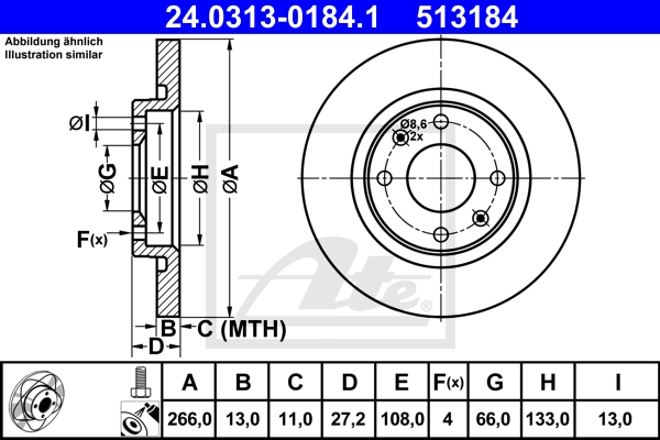 ATE Bremsensatz, Scheibenbremse ijzjsgiua9 Vorderachse Voll 266mm 13mm für CITROËN PEUGEOT
