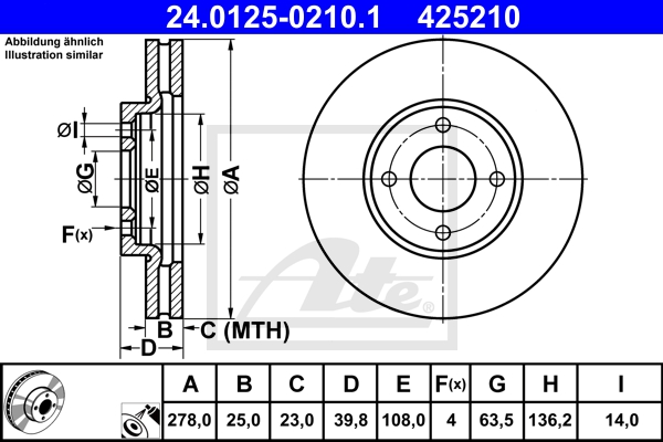 ATE Bremsensatz, Scheibenbremse ijzjsgj7a7 Vorderachse belüftet 278mm 25mm für FORD VOLVO MAZDA