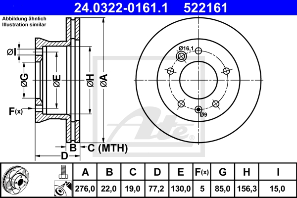ATE Bremsensatz, Scheibenbremse ijzjsgjd47 Vorderachse belüftet 276mm 22mm für VAG MERCEDES-BENZ CHRYSLER