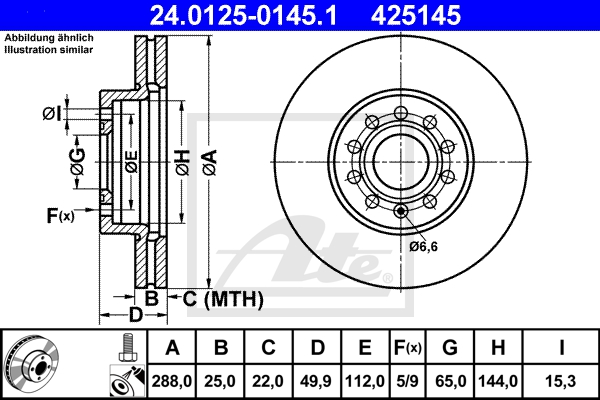 ATE Bremsensatz, Scheibenbremse ijzjsgjnb4 Vorderachse belüftet 288mm 25mm für VAG SEAT