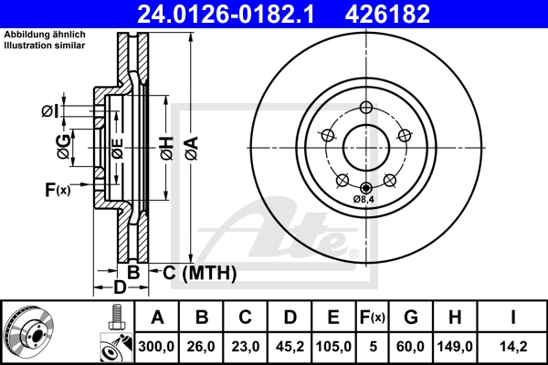 ATE Bremsensatz, Scheibenbremse ijzjsgjqz6 Vorderachse belüftet 300mm 26mm für VAUXHALL OPEL CHEVROLET