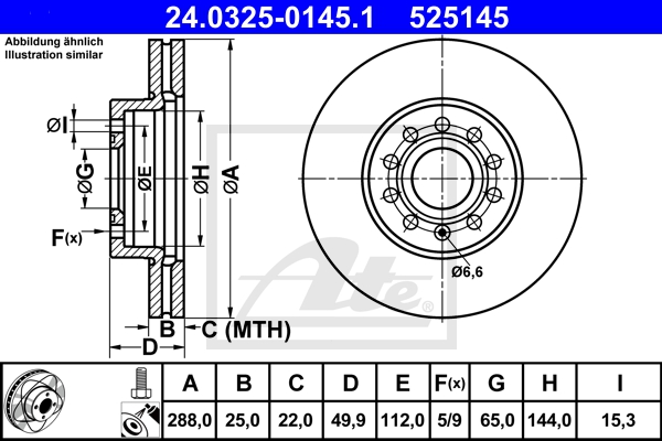 ATE Bremsensatz, Scheibenbremse ijzjsgjsb4 Vorderachse belüftet 288mm 25mm für SEAT VAG SKODA