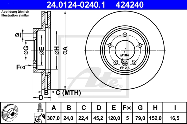 ATE Bremsensatz, Scheibenbremse ijzjsgk0z6 Vorderachse belüftet 307mm 24mm für MINI