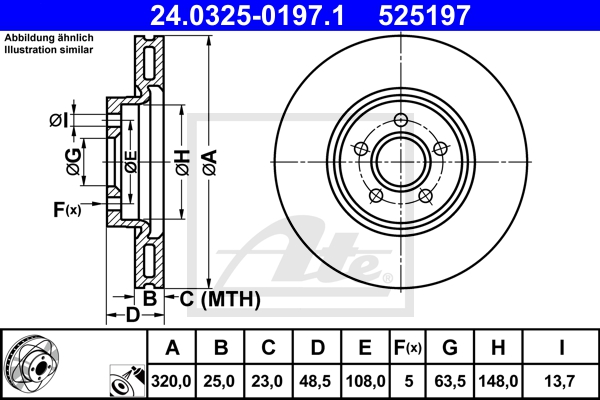 ATE Bremsensatz, Scheibenbremse ijzjsgk2n6 Vorderachse belüftet 320mm 25mm für VOLVO FORD MAZDA
