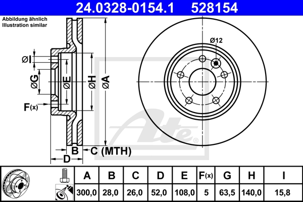 ATE Bremsensatz, Scheibenbremse ijzjsgk4z0 Vorderachse belüftet 300mm 28mm für FORD VOLVO LAND ROVER
