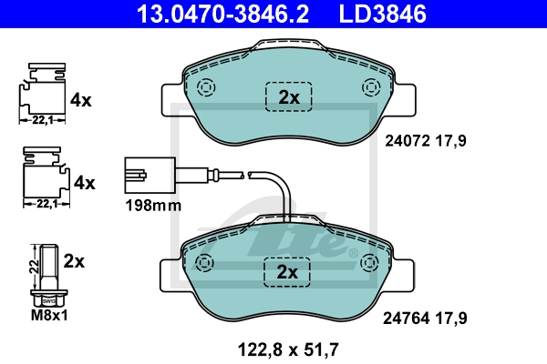 ATE Bremsensatz, Scheibenbremse ijzjsgk5n4 Vorderachse belüftet 240mm 20mm für FORD FIAT