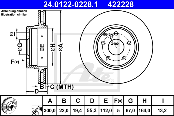 ATE Bremsensatz, Scheibenbremse ijzjsgk7z8 Hinterachse belüftet 300mm 22mm für MERCEDES-BENZ CHRYSLER