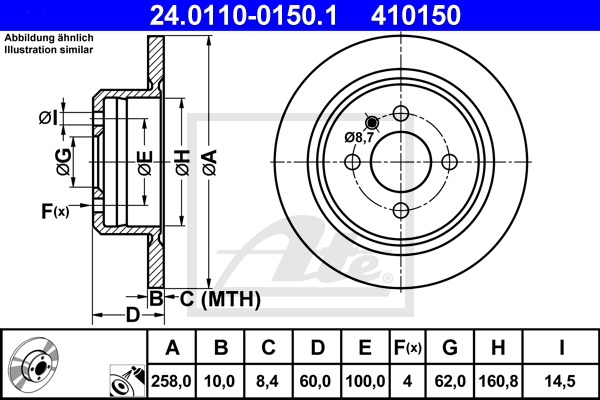 ATE Bremsensatz, Scheibenbremse ijzjsgk8n2 Hinterachse Voll 258mm 10mm für BMW