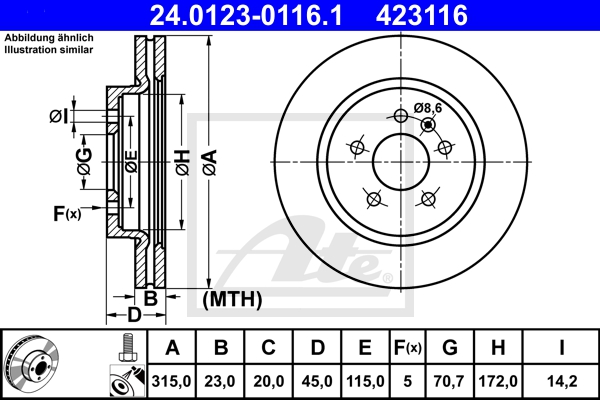 ATE Bremsensatz, Scheibenbremse ijzjsgk8z4 Hinterachse belüftet 315mm 23mm für VAUXHALL OPEL