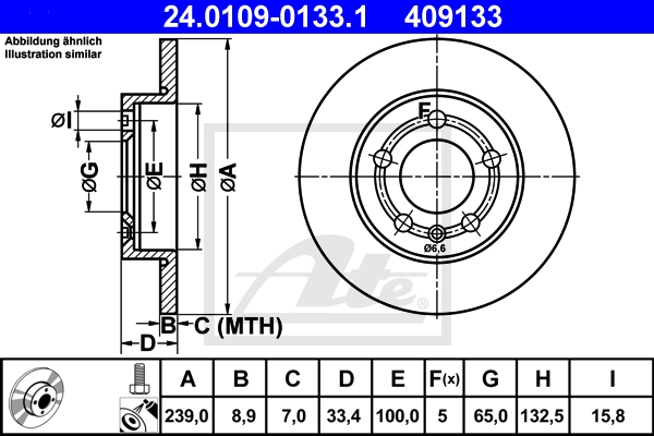 ATE Bremsensatz, Scheibenbremse ijzjsgkdz4 Hinterachse Voll 239mm 8mm für VAG SEAT SKODA
