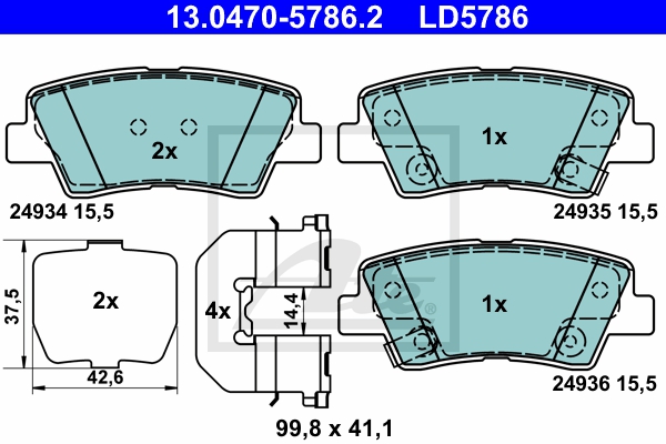 ATE Bremsensatz, Scheibenbremse ijzjsgkfb2 Hinterachse Voll 262mm 10mm für HYUNDAI KIA