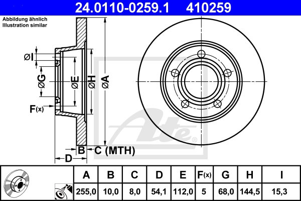 ATE Bremsensatz, Scheibenbremse ijzjsgkgb8 Hinterachse Voll 255mm 10mm für VAG SEAT