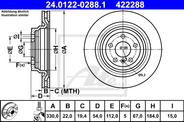 ATE Bremsensatz, Scheibenbremse ijzjsgkhh0 Hinterachse belüftet 330mm 22mm für MERCEDES-BENZ MAYBACH