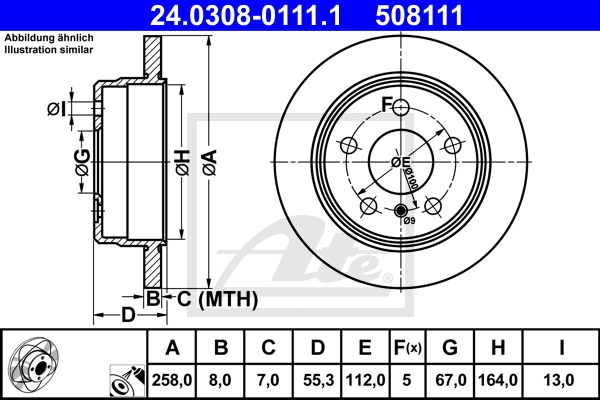 ATE Bremsensatz, Scheibenbremse ijzjsgkhz8 Hinterachse Voll 258mm 8mm für MERCEDES-BENZ