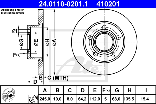 ATE Bremsensatz, Scheibenbremse ijzjsgkjn8 Hinterachse Voll 245mm 10mm für VAG SEAT SKODA