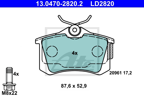 ATE Bremsensatz, Scheibenbremse ijzjsgkjt4 Hinterachse Voll 249mm 9mm für CITROËN PEUGEOT VAG SKODA SEAT