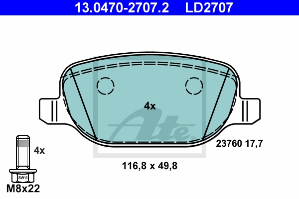 ATE Bremsensatz, Scheibenbremse ijzjsgkpz6 Hinterachse belüftet 281mm 22mm für FIAT