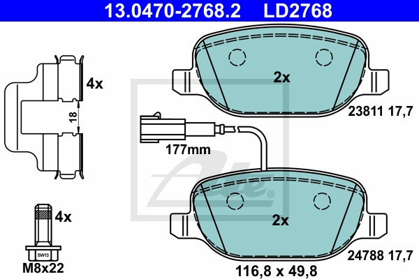 ATE Bremsensatz, Scheibenbremse ijzjsgkqt6 Hinterachse Voll 278mm 12mm für FIAT JEEP
