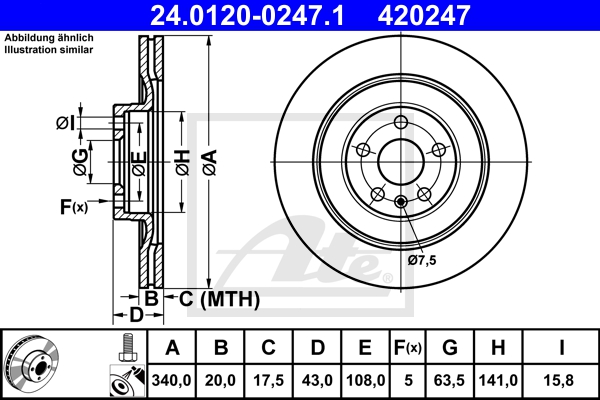 ATE Bremsensatz, Scheibenbremse ijzjsgkrh0 Hinterachse belüftet 340mm 20mm für VOLVO JAGUAR LAND ROVER