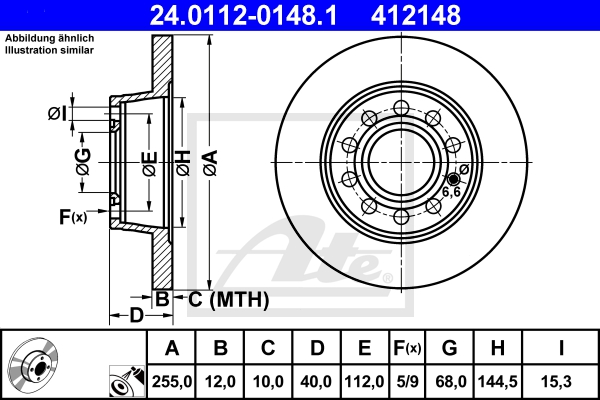 ATE Bremsensatz, Scheibenbremse ijzjsgkwn6 Hinterachse Voll 255mm 12mm für SEAT VAG