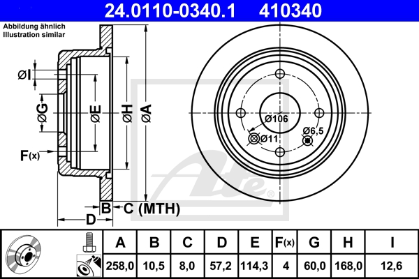 ATE Bremsensatz, Scheibenbremse ijzjsgl4t0 Hinterachse Voll 258mm 10mm für CHEVROLET