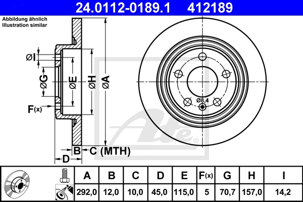 ATE Bremsensatz, Scheibenbremse ijzjsglbn6 Hinterachse Voll 292mm 12mm für OPEL VAUXHALL CHEVROLET