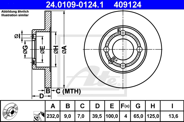 ATE Bremsensatz, Scheibenbremse ijzjsglct8 Hinterachse Voll 232mm 9mm für SKODA VAG SEAT