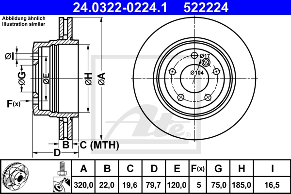 ATE Bremsensatz, Scheibenbremse ijzjsgldz0 Hinterachse belüftet 320mm 22mm für BMW LAND ROVER