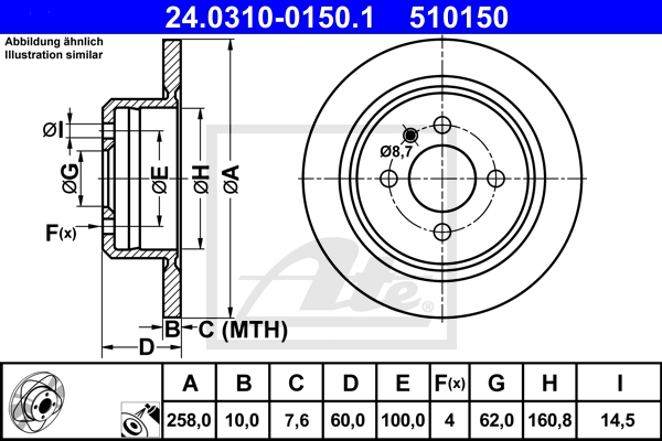 ATE Bremsensatz, Scheibenbremse ijzjsglf52 Hinterachse Voll 258mm 10mm für BMW