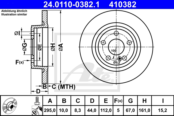 ATE Bremsensatz, Scheibenbremse ijzjsglgb4 Hinterachse Voll 295mm 10mm für MERCEDES-BENZ