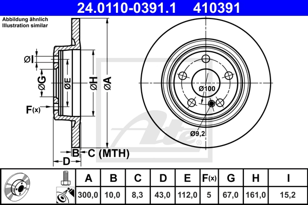 ATE Bremsensatz, Scheibenbremse ijzjsglh54 Hinterachse Voll 300mm 10mm für MERCEDES-BENZ