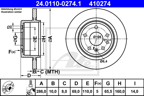 ATE Bremsensatz, Scheibenbremse ijzjsglhb0 Hinterachse Voll 286mm 10mm für SAAB BMW MG ROVER