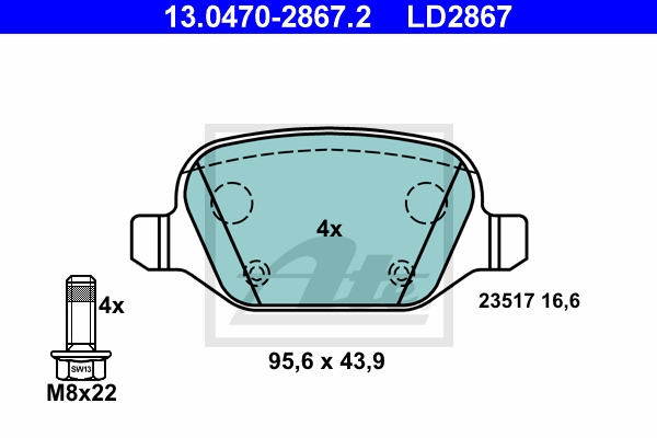 ATE Bremsensatz, Scheibenbremse ijzjsgljb2 Hinterachse Voll 251mm 10mm für FIAT