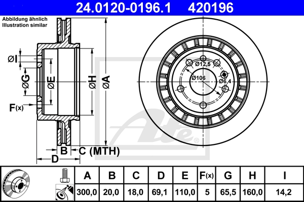 ATE Bremsensatz, Scheibenbremse ijzjsglk52 Hinterachse belüftet 300mm 20mm für SAAB BMW ROVER