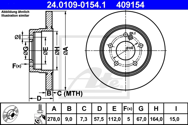 ATE Bremsensatz, Scheibenbremse ijzjsglkb8 Hinterachse Voll 278mm 9mm für MERCEDES-BENZ