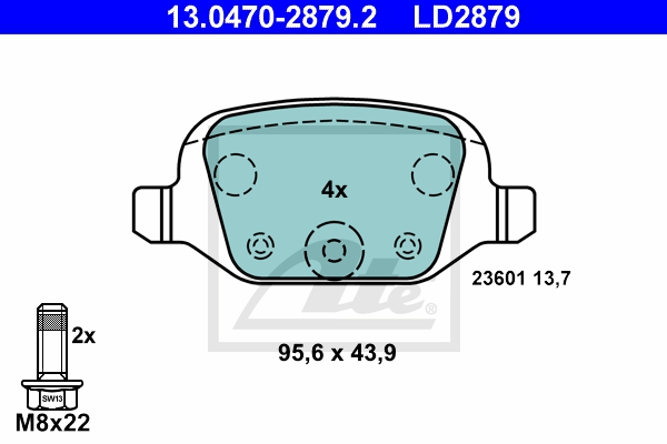 ATE Bremsensatz, Scheibenbremse ijzjsgltb2 Hinterachse Voll 240mm 11mm für FORD FIAT CITROËN