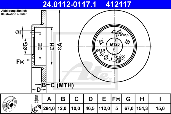 ATE Bremsensatz, Scheibenbremse ik3ebymam7 Vorderachse Voll 284mm 12mm für MERCEDES-BENZ