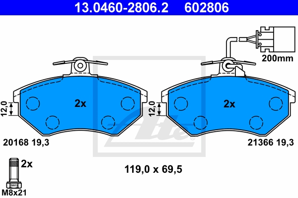 ATE Bremsensatz, Scheibenbremse ik3ebymrn0 Vorderachse belüftet 280mm 22mm für VAG SEAT