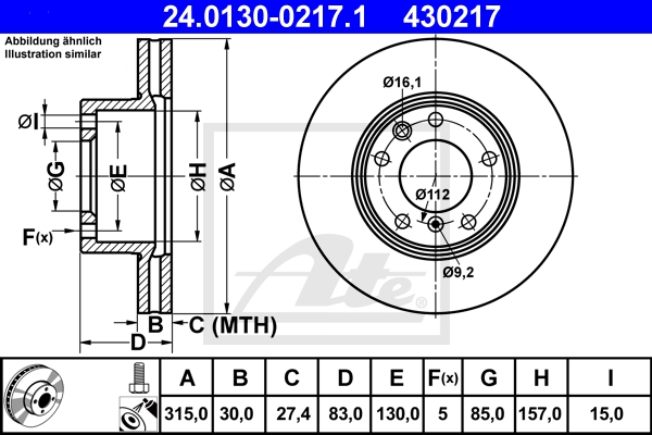 ATE Bremsensatz, Scheibenbremse ik3ebymve8 Vorderachse belüftet 315mm 30mm für MERCEDES-BENZ