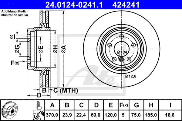 ATE Bremsensatz, Scheibenbremse ik3ebyn5g5 Hinterachse belüftet 370mm 23mm für BMW