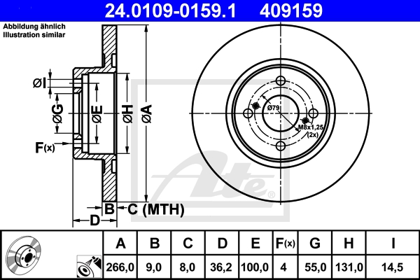 ATE Bremsensatz, Scheibenbremse ik3ebyn689 Hinterachse Voll 266mm 9mm für TOYOTA