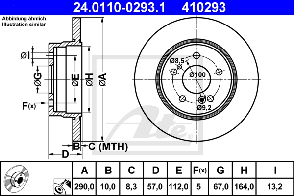 ATE Bremsensatz, Scheibenbremse ik3ebynaz3 Hinterachse Voll 290mm 10mm für MERCEDES-BENZ CHRYSLER