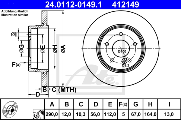 ATE Bremsensatz, Scheibenbremse ik3ebyncd5 Hinterachse Voll 290mm 12mm für MERCEDES-BENZ CHRYSLER