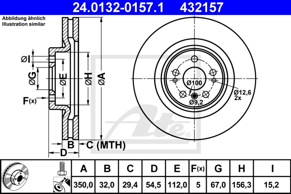 ATE Bremsensatz, Scheibenbremse sg00000b40 Vorderachse belüftet 350mm 32mm für MERCEDES-BENZ