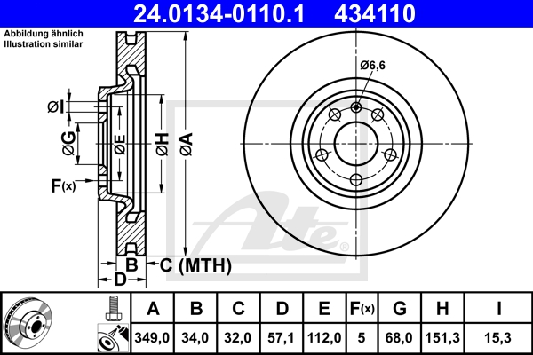 ATE Bremsensatz, Scheibenbremse sg00000b4b Vorderachse belüftet 349mm 34mm für VAG