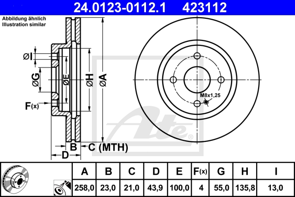 ATE Bremsensatz, Scheibenbremse sg00000b4c Vorderachse belüftet 258mm 23mm für MAZDA SUZUKI DAIHATSU