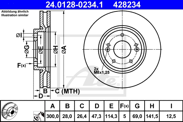 ATE Bremsensatz, Scheibenbremse sg00000b4f Vorderachse belüftet 300mm 28mm für KIA HYUNDAI