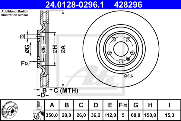 ATE Bremsensatz, Scheibenbremse sg00000b54 Hinterachse belüftet 350mm 28mm für VAG